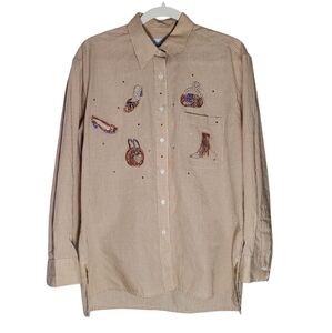 Gingham Checkered Handbag Shoes Appliques Rhinestones Longsleeve Buttons Shirt